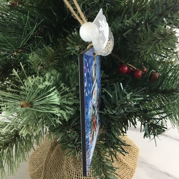 Plaid Snowman Christmas Ornament 3.5" Square Wooden Ornament - Picture 3 of 4